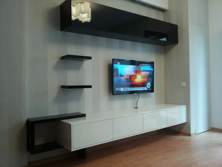 Living alb și negru din MDF lucios
